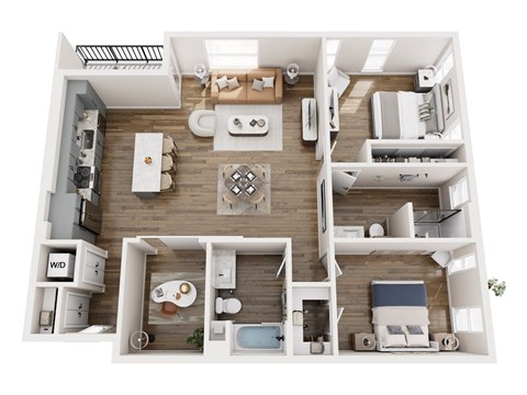 Floor plan for 2 beds, 2 baths, 1298 sqft